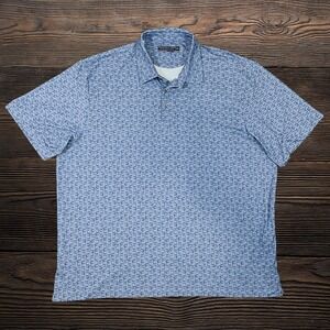 Roundtree & Yorke Performance Mens XXL Blue Golf Ball Whiskey Glass Print Shirt